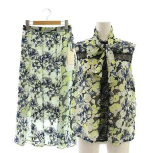 フラワープリントレース切替トップ ボウタイブラウス マーメイドスカート インナー付き 36 マルチカラー