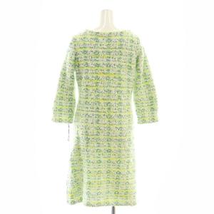 GRACE CONTINENTAL ツイードチェックニットワンピース 膝丈 36 グリーン イエロー ホワイト /ES OS