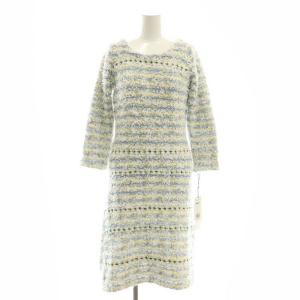 ツイードチェックニットワンピース 膝丈 36 ブルー マルチカラー /ES OS