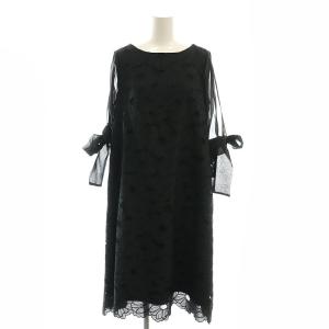 23SS フローラルフレアワンピース 七分袖 36 ブラック /DO OS