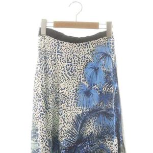Grace Class エキゾチックプリントスカート ラップスカート フレア リネン 36 青 紺 白 /MI OS