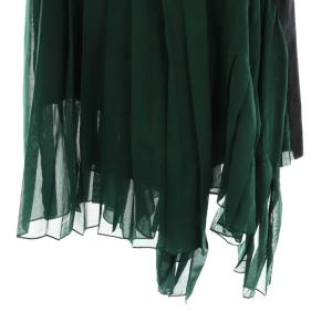 sacai アシンメトリープリーツロングスカート ラップ 2 グリーン ブラック 19-04402 /HK OS