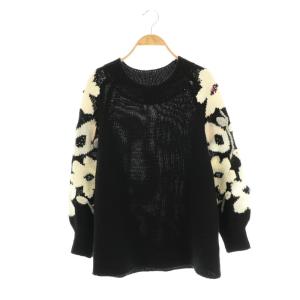 23AW 袖ジャガードニット セーター 長袖 F ブラック /HK OS