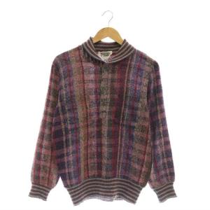 UOMO チェック ニット セーター アルパカ混 S 紫 マルチカラー /ES OS