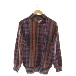 MISSONI UOMO チェック ニット セーター アルパカ混 S 紫 マルチカラー /ES OS