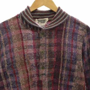 MISSONI UOMO チェック ニット セーター アルパカ混 S 紫 マルチカラー /ES OS