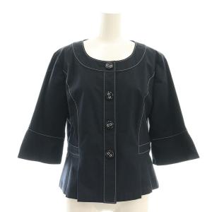 七分袖 ノーカラージャケット タック 11 紺 ネイビー /AT OS