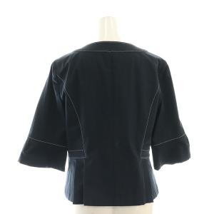 Leilian 七分袖 ノーカラージャケット タック 11 紺 ネイビー /AT OS