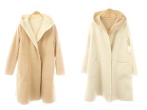 アンゴラ ウール リバーシブル コート アウター 6 ピンク オフホワイト /DF OS