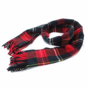大判ストール マフラー ウール チェック ホースロゴ F 赤 レッド /JS