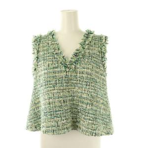 24SS ヴェールファンシーツイード フリンジフロンタブルジレ 36 グリーン