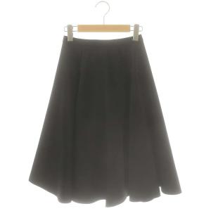 サテンサーキュラーミディスカート フレア 膝丈 40 ブラック /HK OS
