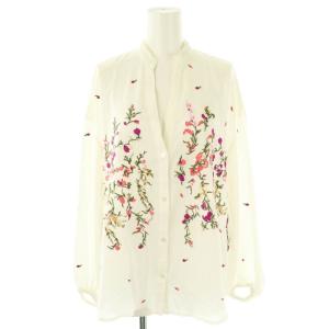 マルチフラワーヤーンブラウス 刺繍 長袖 36 ホワイト マルチカラー /DF OS