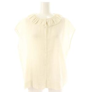 24SS フリルネックブラウス フレンチスリーブ リネン混 F オフホワイト /HK OS