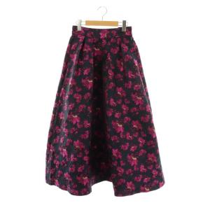 24SS ジャガードタックスカート フレア マキシ ロング F 紺 ネイビー /AT OS