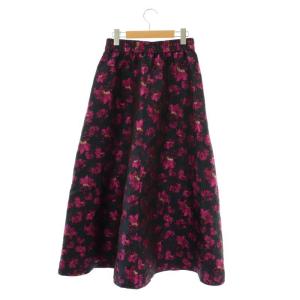 ROSE BUD 24SS ジャガードタックスカート フレア マキシ ロング F 紺 ネイビー /AT OS