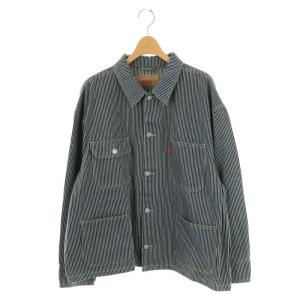 ビッグシルエットカバーオール ヒッコリー デニムジャケット F 紺 ネイビー 白 ホワイト /AT OS