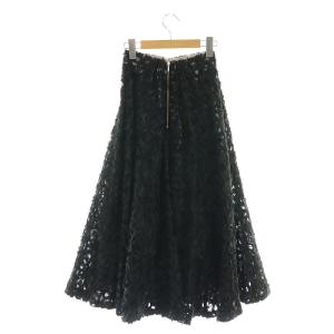 Apuweiser-riche リボン刺繍ミディ丈スカート フレアスカート 0 ブラック /ES OS SH