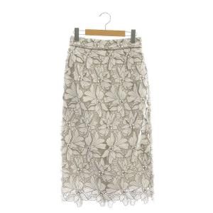 配色大花レースタイトスカート ロング 1 グレー ホワイト /ES OS SH