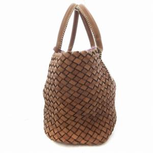 GINZA Kanematsu ハンドバッグ トート 2WAY 編み込み ファー 茶 ブラウン /UD