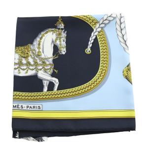 HERMES GRAND APPARAT 盛装の馬 スカーフ 総柄 水色 ブルー カレ90 /SR OH