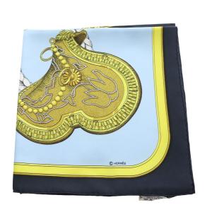 HERMES GRAND APPARAT 盛装の馬 スカーフ 総柄 水色 ブルー カレ90 /SR OH