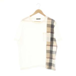 チェック 半袖Tシャツ カットソー 切替 LL 白 ホワイト ベージュ /AT OS