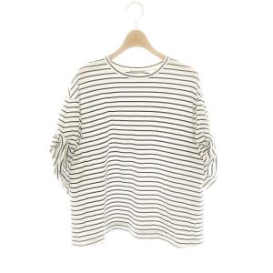 STRIPED PONTE MIBBI カットソー ボーダー 五分袖 38 白 ホワイト 黒 ブラック