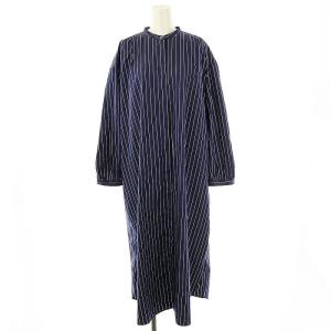LANE FEY ストライプ シャツワンピース ロング 長袖 38 ネイビー /HK OS