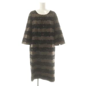 フロッキーレースプリントウールワンピース ミモレ ロング 七分袖 13+ グレー /AT OS