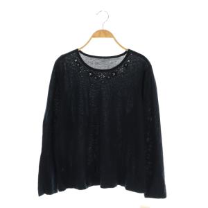 ウール混ビジューニットプルオーバー カットソー 長袖 13+ 紺 ネイビー /AT OS