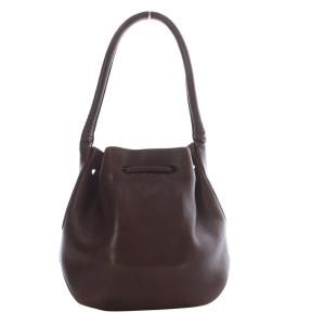 HIROFU ハンドバッグ ワンハンドル ドローストリング 巾着 レザー ブラウン /YO14