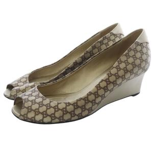 GG柄 ウェッジソール パンプス オープントゥ 37 茶 ブラウン /SR12