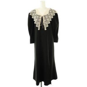 レーシーカラーワンピース ミモレ ロング 長袖 2 黒 ブラック /AT OS