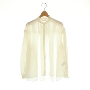 コットンガーゼエンブロイダリー ギャザーネックブラウス 長袖 36 白 ホワイト /AT OS