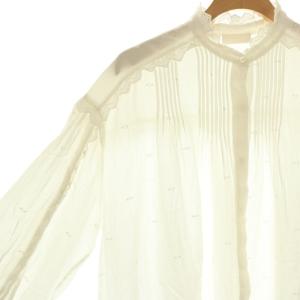 BALLSEY コットンガーゼエンブロイダリー ギャザーネックブラウス 長袖 36 白 ホワイト /AT OS