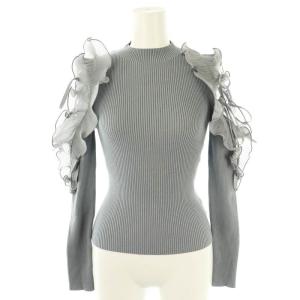 24SS プリーツフリルドッキングニットプルオーバー オープンショルダー 長袖 F ブルー /HK OS