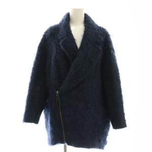 モヘヤ混 ジップアップ ジャケット テーラード 36 紺 ネイビー /AT OS