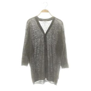 リネン カーディガン ニット Vネック M グレー /DF OS