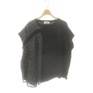 ドット 変形トップス カットソー フレンチスリーブ M ブラック ホワイト /DF OS