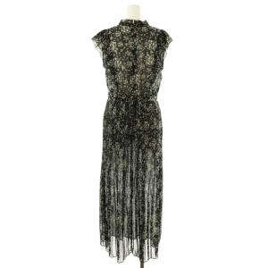 FRAY I.D 24SS プリーツデザインシフォンプリントワンピ ワンピース ロング ノースリーブ 1 ブラック /HK