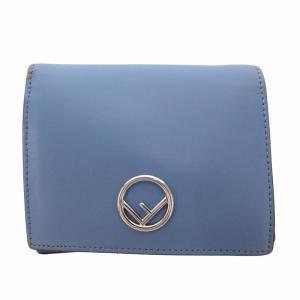 二つ折り財布 ウォレット ロゴ金具 レザー 水色 ブルー /FF