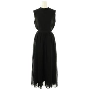 サイド空きロングシフォンワンピース ノースリーブ S ブラック /DO OS