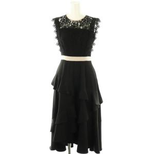 ヘムフリルワンピース ロング ノースリーブ S ブラック ライトベージュ /DO OS