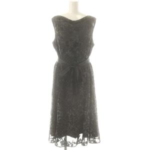 花柄 ノースリーブ ワンピース ラメ 44 ブラック チャコール /ES OS