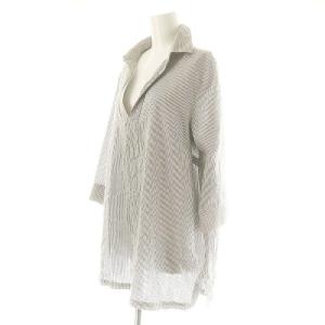 23区 vingt-trois ストライプ七分袖スキッパーシャツ 大きいサイズ 46 グレー オフホワイト /DO