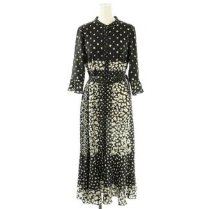 レオパード ドットワンピース 総柄 ベルト付き 36 黒 白 /MI OS