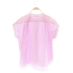 Drawer コットンストライプフロントレースブラウス ノーカラー 38 ピンク 青 白 /MI OS