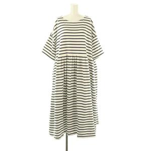 アリゾナコットンボーダーワンピース ロング 半袖 F ホワイト ネイビー /DF OS