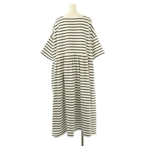 nest Robe アリゾナコットンボーダーワンピース ロング 半袖 F ホワイト ネイビー /DF OS